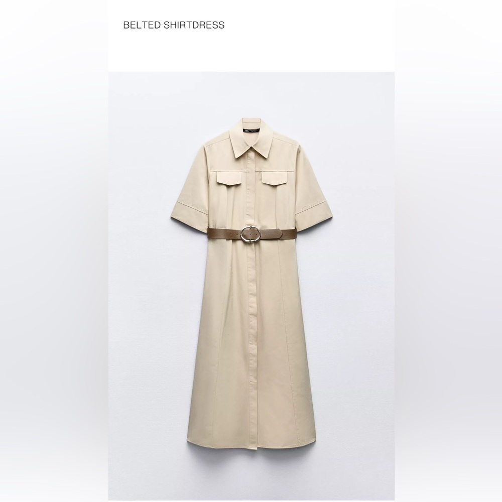 Zara Cream Midi Dress with Tan Belt